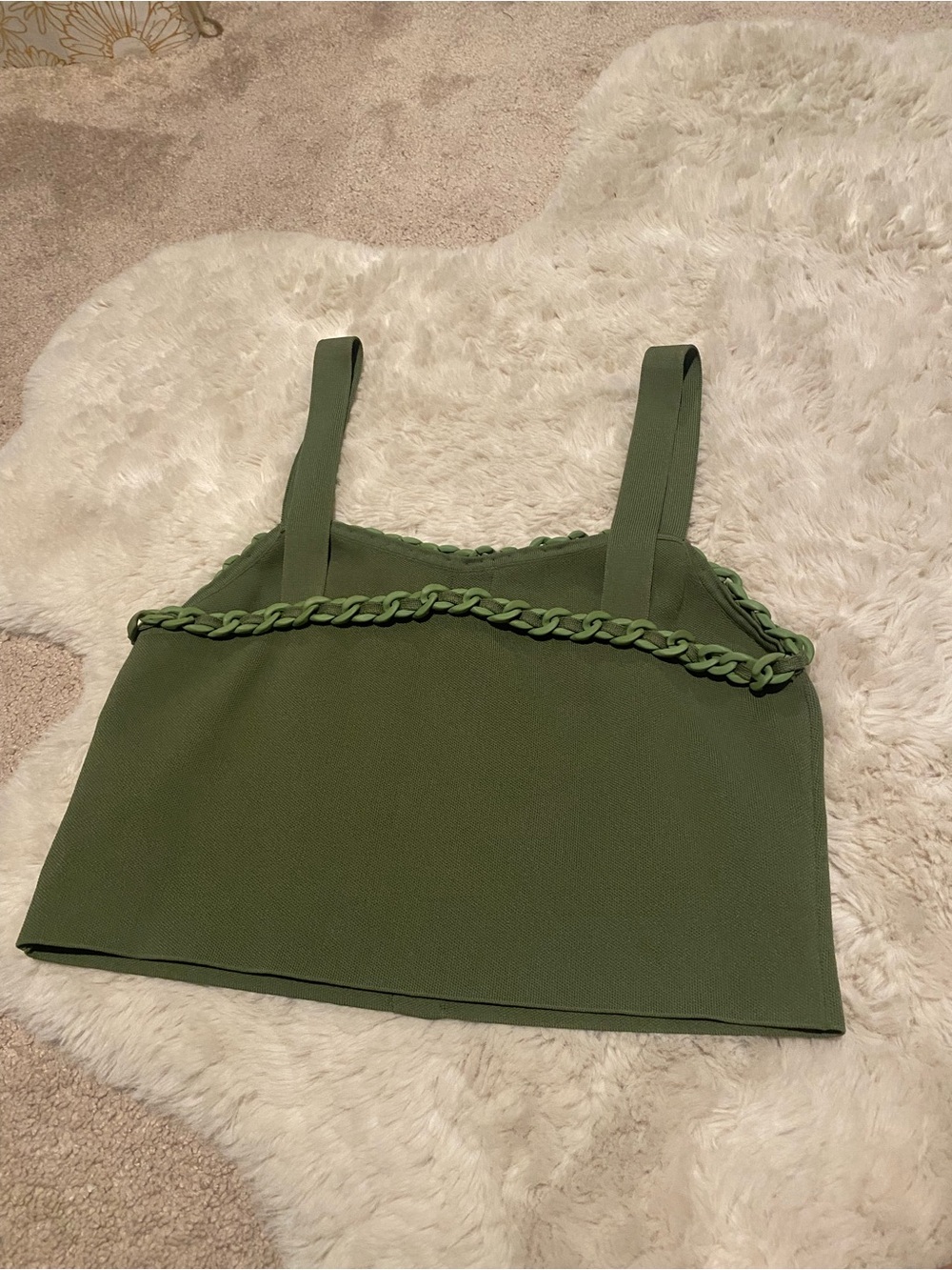 Maje Olive Green Cropped Knit Tank Top - Picture 4 of 5